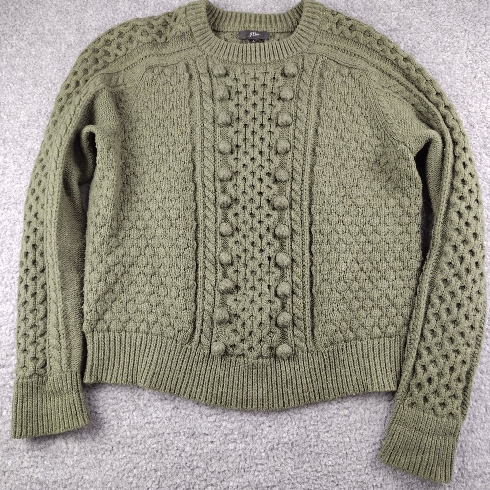 J.Crew Sweater Green cable knit Lambs Wool Blend Womens Large